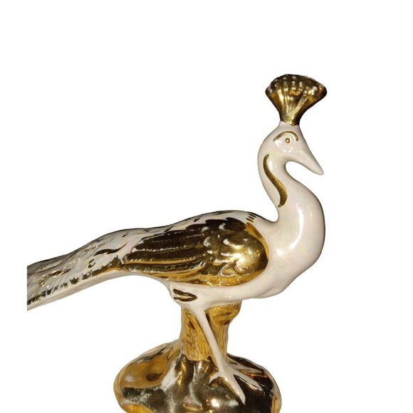 Vintage Bel-Air Pottery USA Lusterware with Gold Gifting Set of 3 Peacocks - Picture 5 of 16